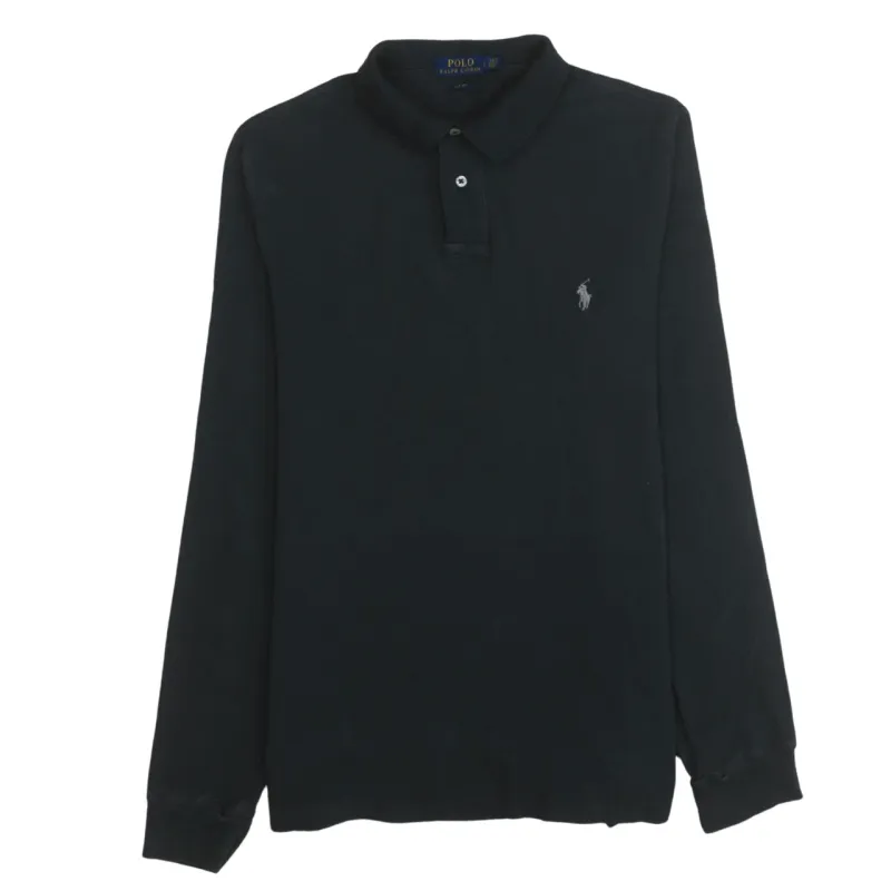 Polo Ralph Lauren 90's Long Sleeve Quarter Button Polo Shirt Large Black made by Polo by Ralph Lauren