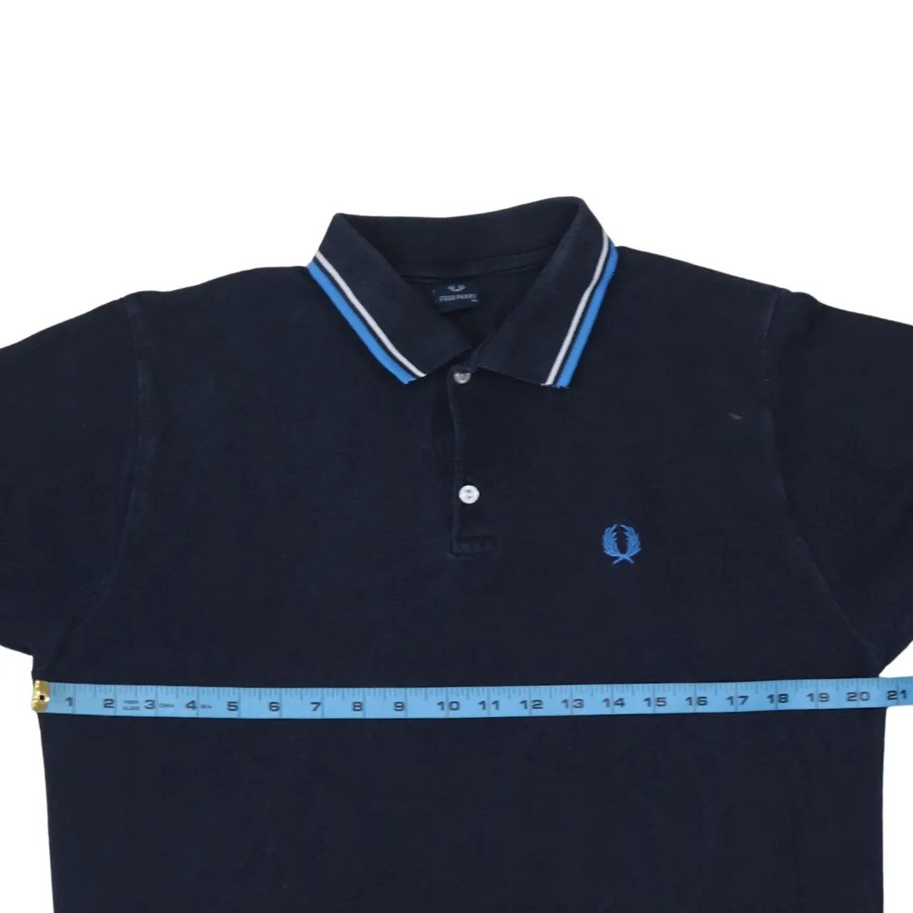 FRED PERRY 90's Short Sleeves Quarter Button Polo Shirt XLarge Navy Blue sold by Vintage Club product image thumbnail 5