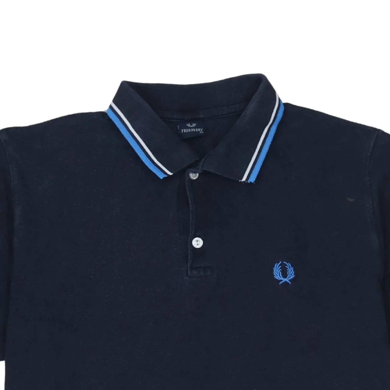 FRED PERRY 90's Short Sleeves Quarter Button Polo Shirt XLarge Navy Blue sold by Vintage Club product image thumbnail 3