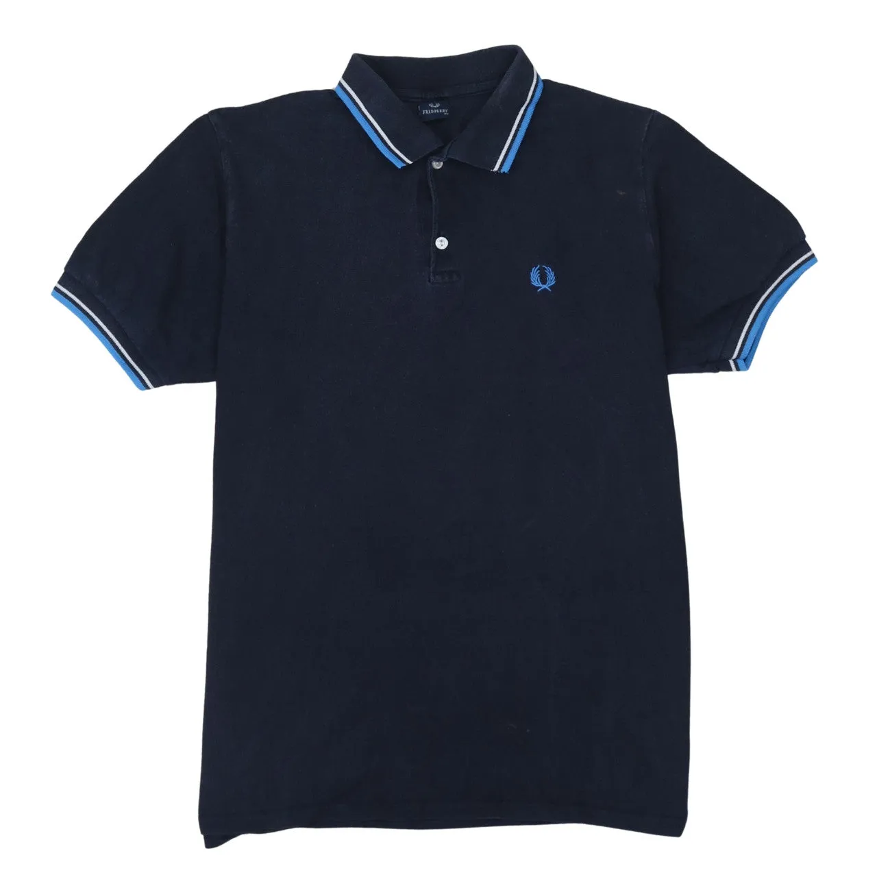 FRED PERRY 90's Short Sleeves Quarter Button Polo Shirt XLarge Navy Blue sold by Vintage Club