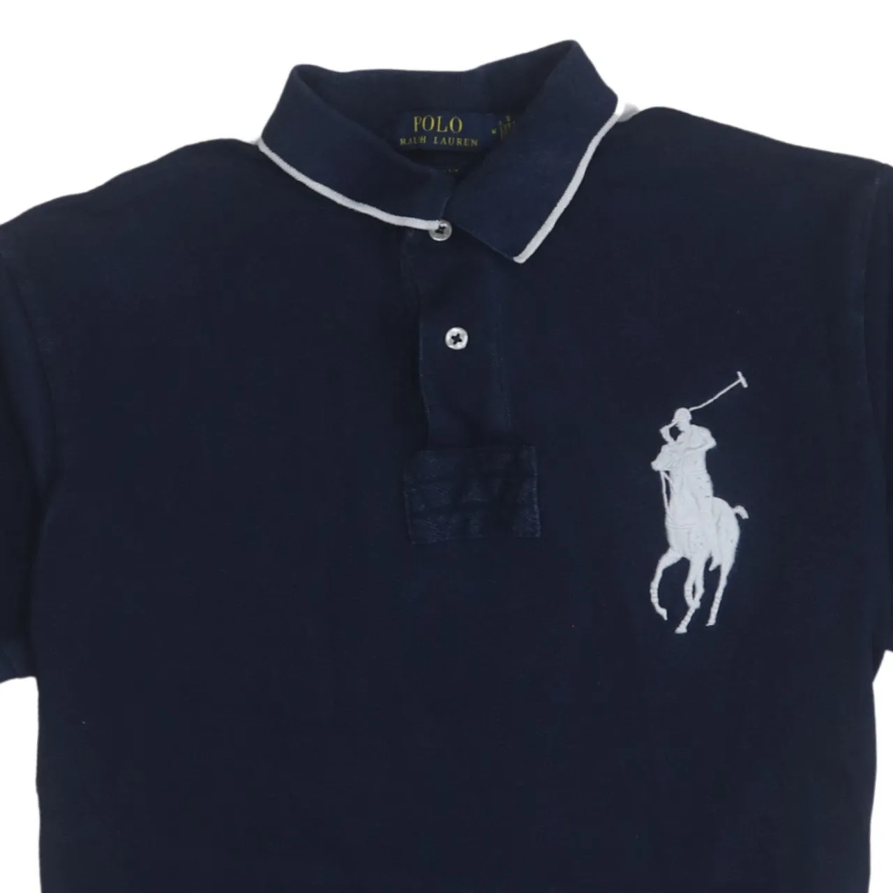 Polo Ralph Lauren 90's Short Sleeves Quarter Button Polo Shirt Medium Navy Blue sold by Vintage Club product image thumbnail 3