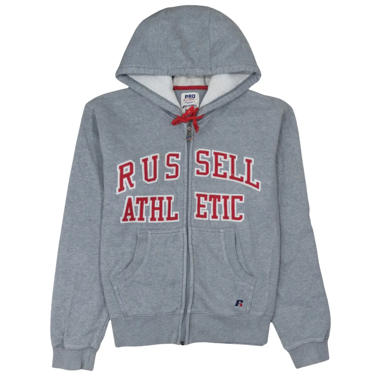 Russell Athletic 90's Spellout Full Zip Up Hoodie Small Grey sold by Vintage Club