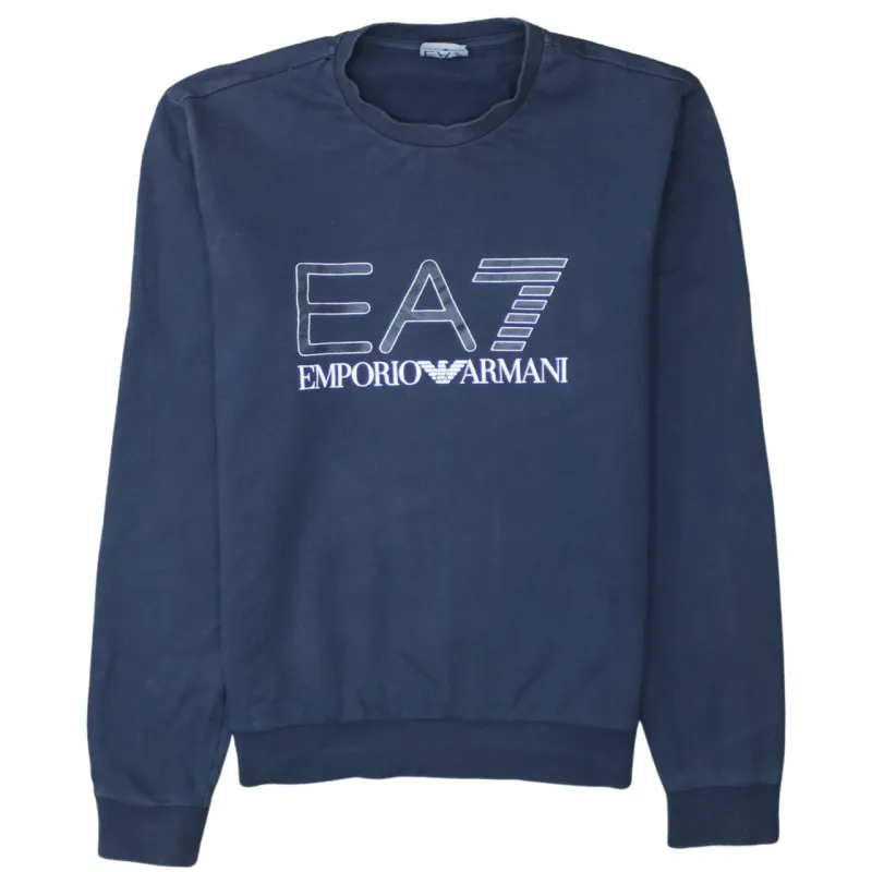 Emporio Armani 90's Spellout Crew Neck Sweatshirt XSmall Navy Blue made by Emporio Armani