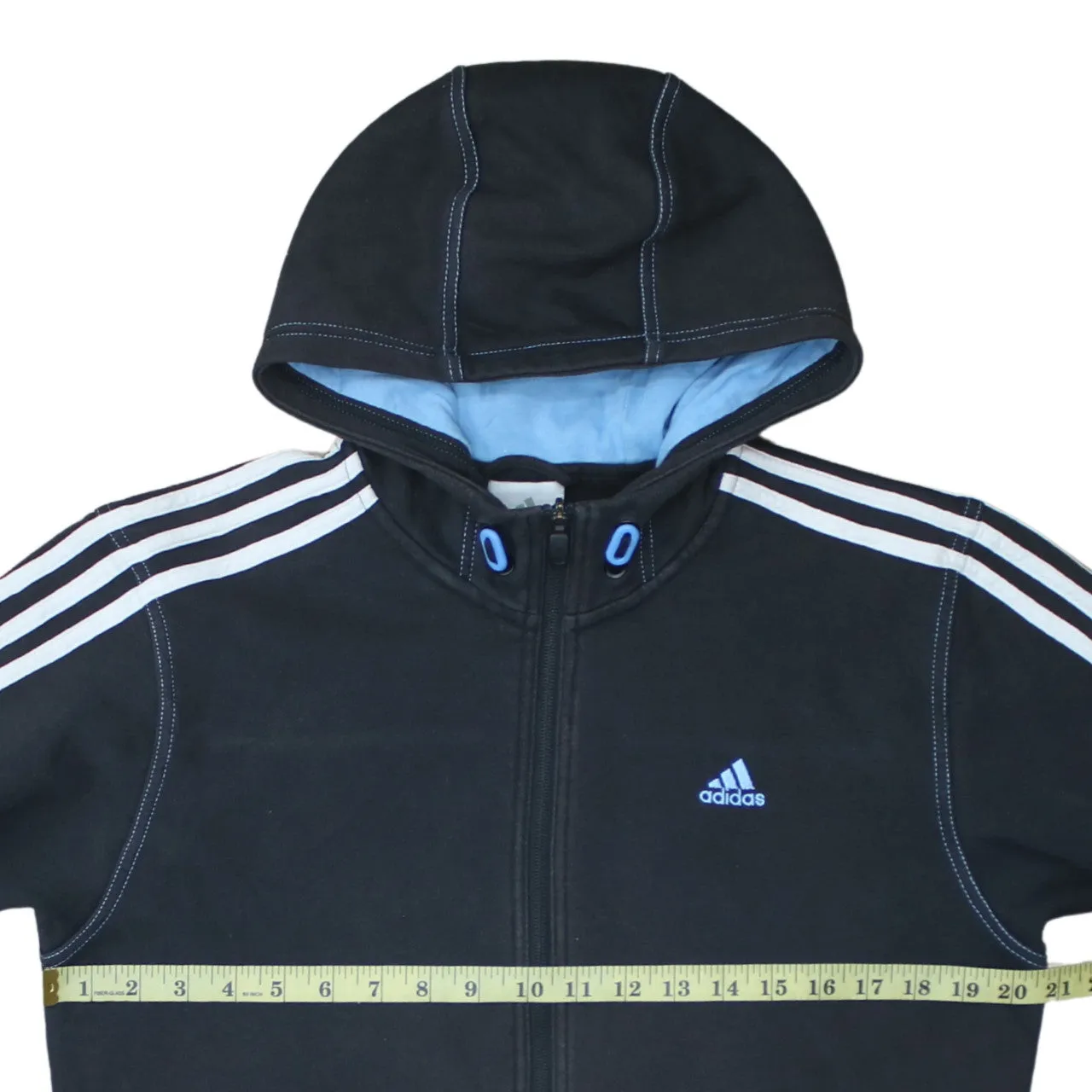 Adidas 90's Striped Sleeve Full Zip Up Hoodie Medium Black sold by Vintage Club product image thumbnail 5