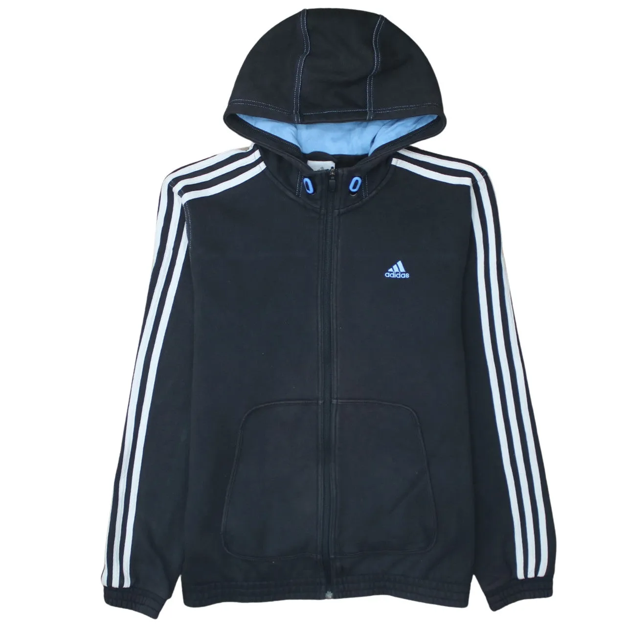 Adidas 90's Striped Sleeve Full Zip Up Hoodie Medium Black sold by Vintage Club