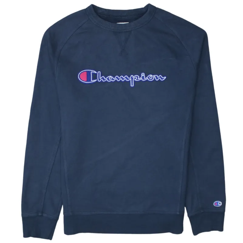 Champion 90's Spellout Crew Neck Sweatshirt Medium Navy Blue sold by Vintage Club