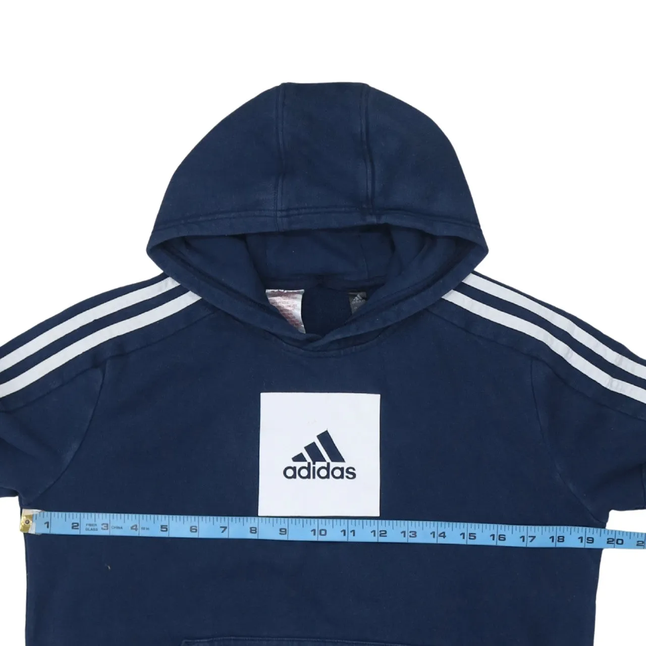 Adidas 90's Striped Sleeve Pullover Hoodie Large Navy Blue sold by Vintage Club product image thumbnail 5
