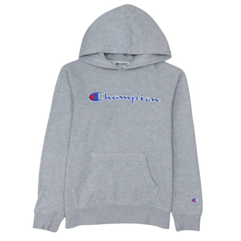 Champion 90's Spellout Pullover Hoodie Large Grey made by Champion