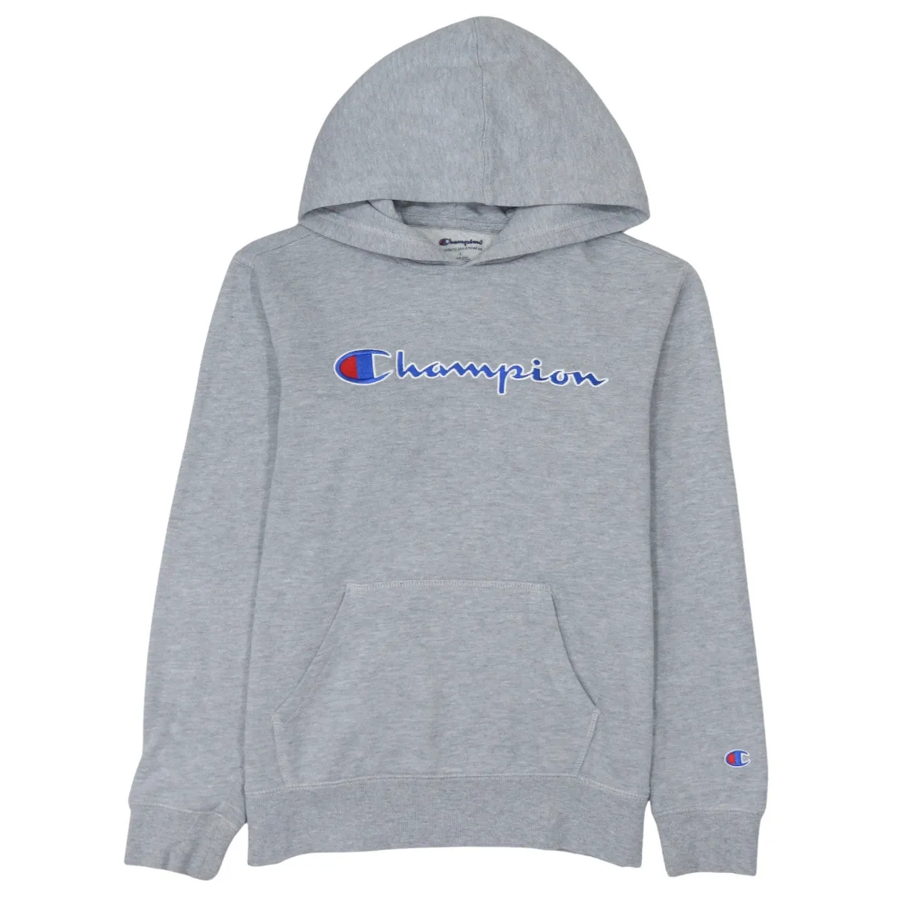 Champion 90's Spellout Pullover Hoodie Large Grey sold by Vintage Club