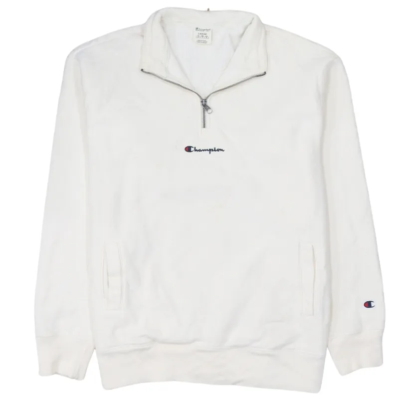 Champion 90's Lightweight Quarter Zip Sweatshirt Large White made by Vintage Club
