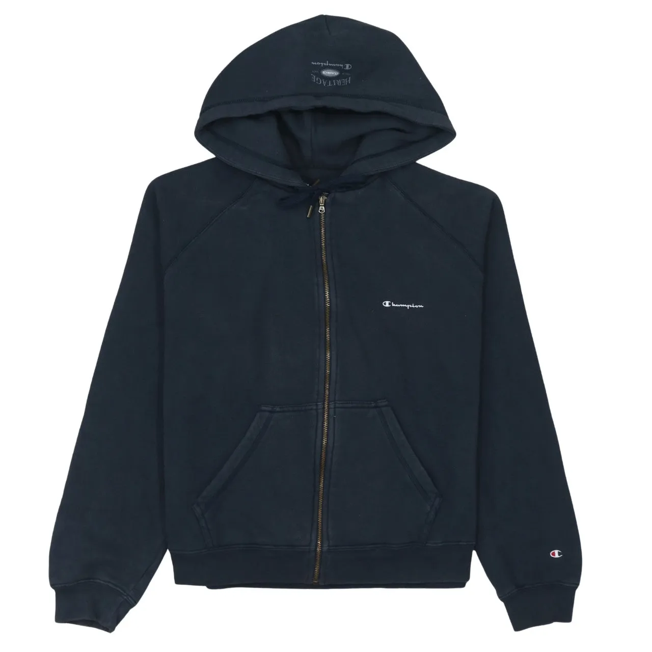 Champion 90's Drawstring Pockets Full Zip Up Hoodie Large Navy Blue sold by Vintage Club