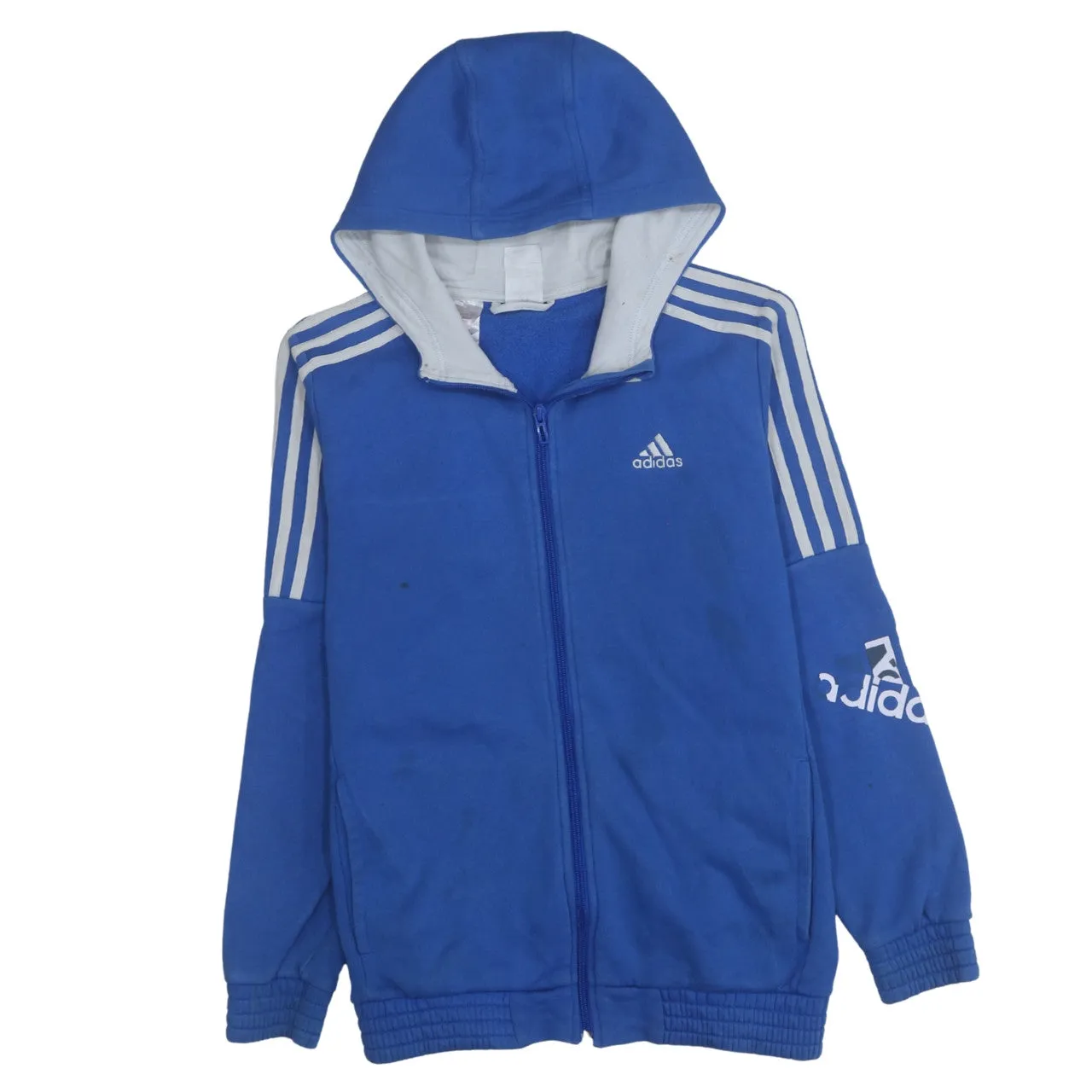 Adidas 90's Striped Sleeve Full Zip Up Hoodie Large Blue sold by Vintage Club