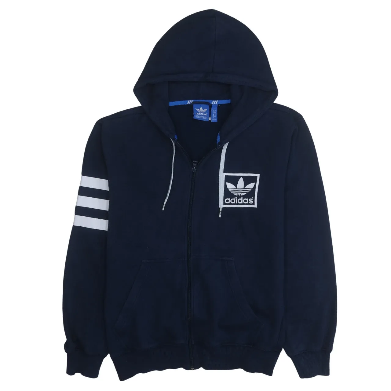 Adidas 90's Drawstring Pockets Full Zip Up Hoodie Medium Navy Blue sold by Vintage Club