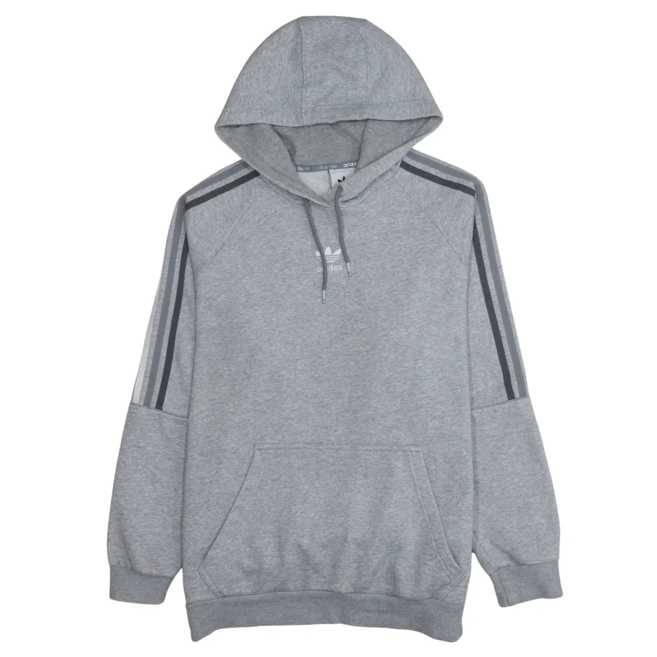 Adidas 90's Striped Sleeve Pullover Hoodie Large Grey sold by Vintage Club