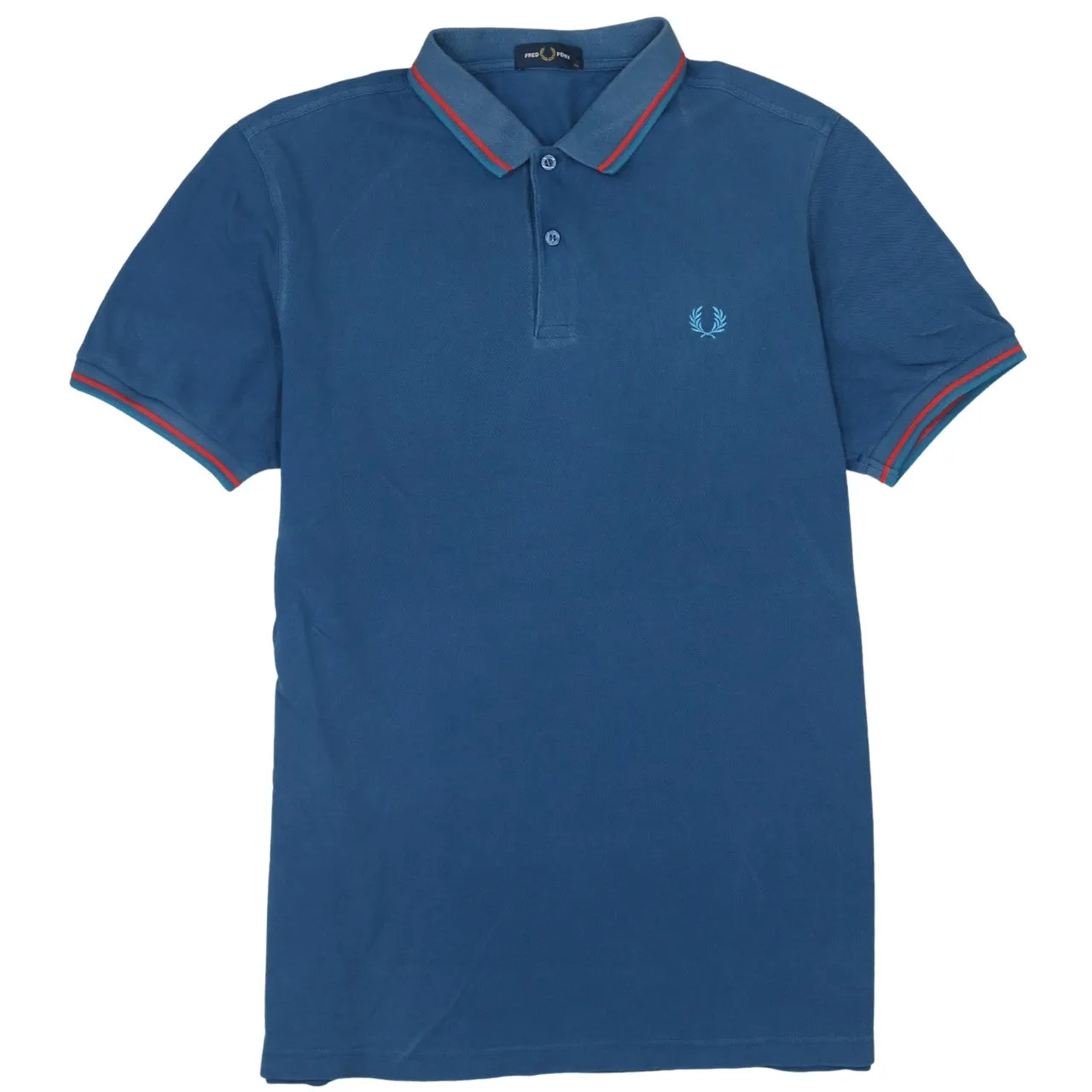 FRED PERRY 90's Short Sleeves Quarter Button Polo Shirt XLarge Blue sold by Vintage Club