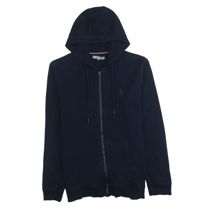 U.S Polo Assn 90's Drawstring Pockets Full Zip Up Hoodie Large Navy Blue sold by Vintage Club