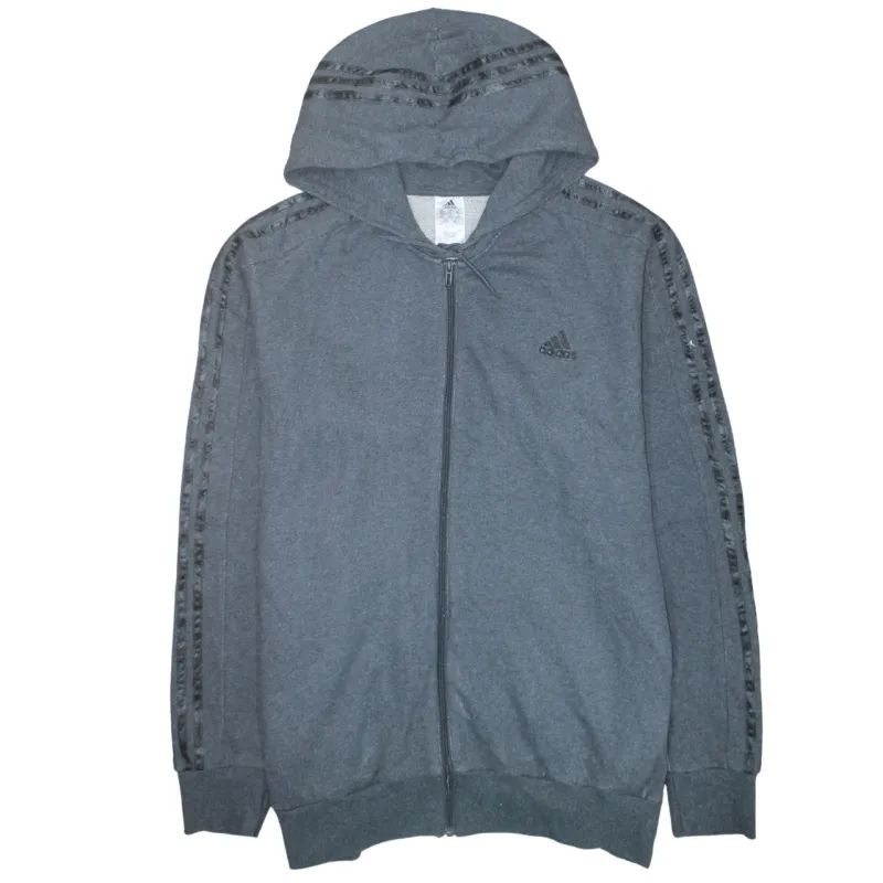 Adidas 90's Striped Sleeve Full Zip Up Hoodie XXLarge (2XL) Grey sold by Vintage Club