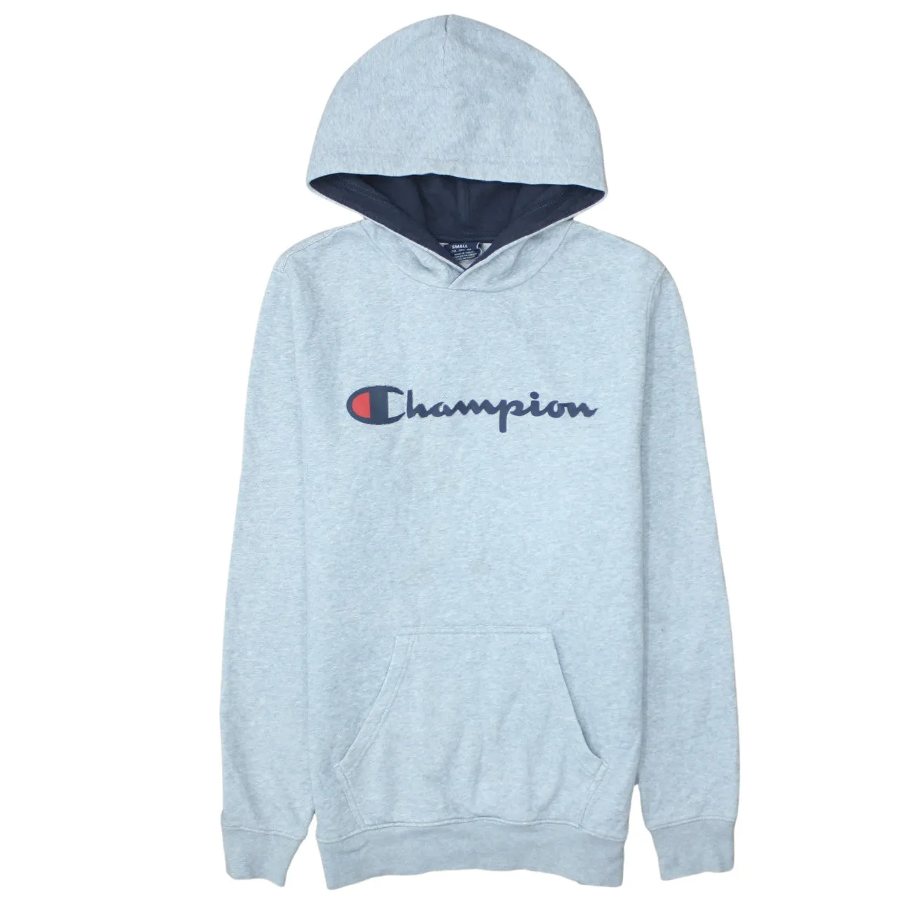Champion Light Grey Hoodie Men's Small Printed Logo Front Pocket Pullover Sweatshirt sold by Vintage Club
