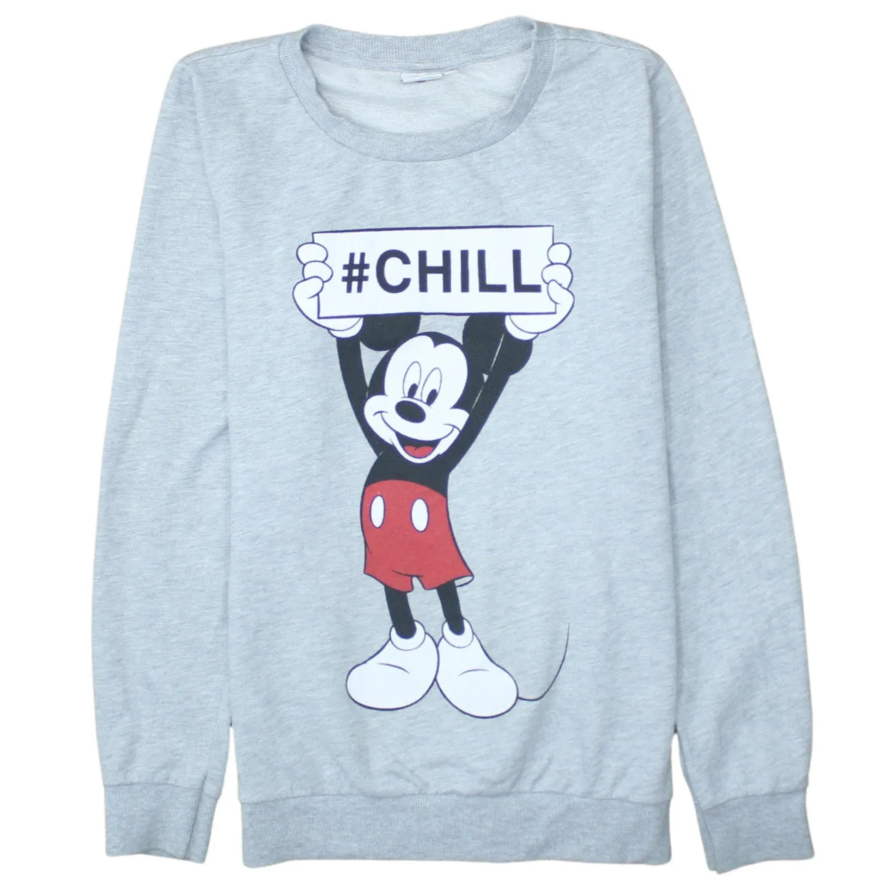 Disney Grey Sweatshirt Women's Medium Printed Mickey Mouse Chill Graphic Pullover Top sold by Vintage Club