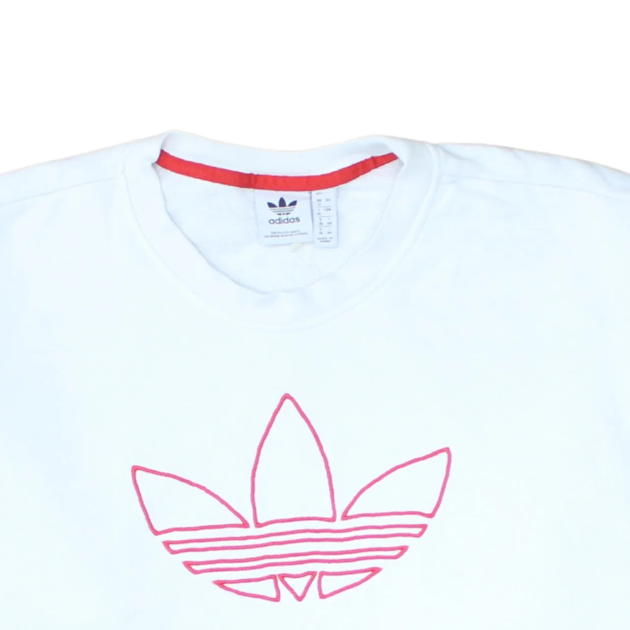 Adidas White Sweatshirt Women's Large Pink Trefoil Embroidered Logo Crewneck Pullover Top sold by Vintage Club product image thumbnail 3