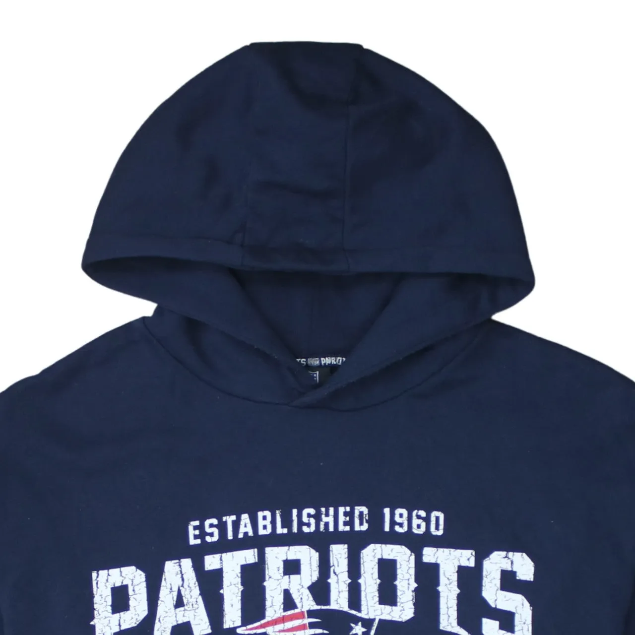NFL Navy Blue Hoodie Men's Large Patriots Printed Logo Stripe Sleeves Pullover Sweatshirt sold by Vintage Club product image thumbnail 3