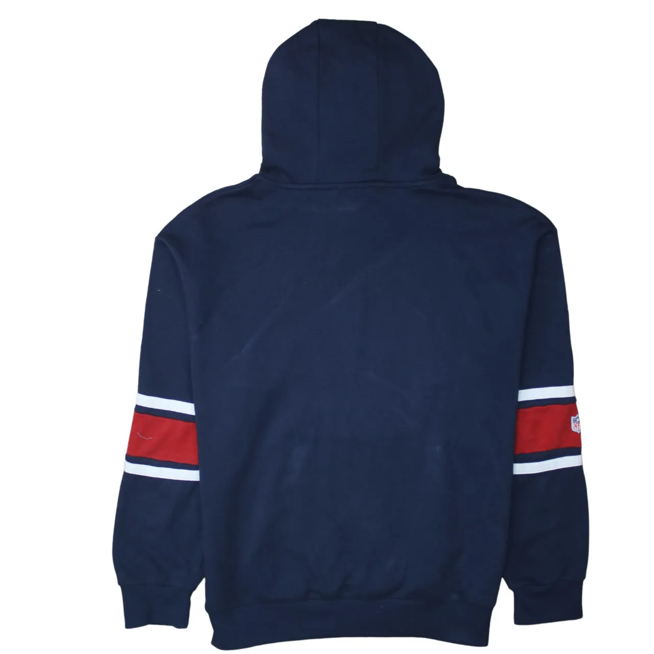 NFL Navy Blue Hoodie Men's Large Patriots Printed Logo Stripe Sleeves Pullover Sweatshirt sold by Vintage Club product image thumbnail 2