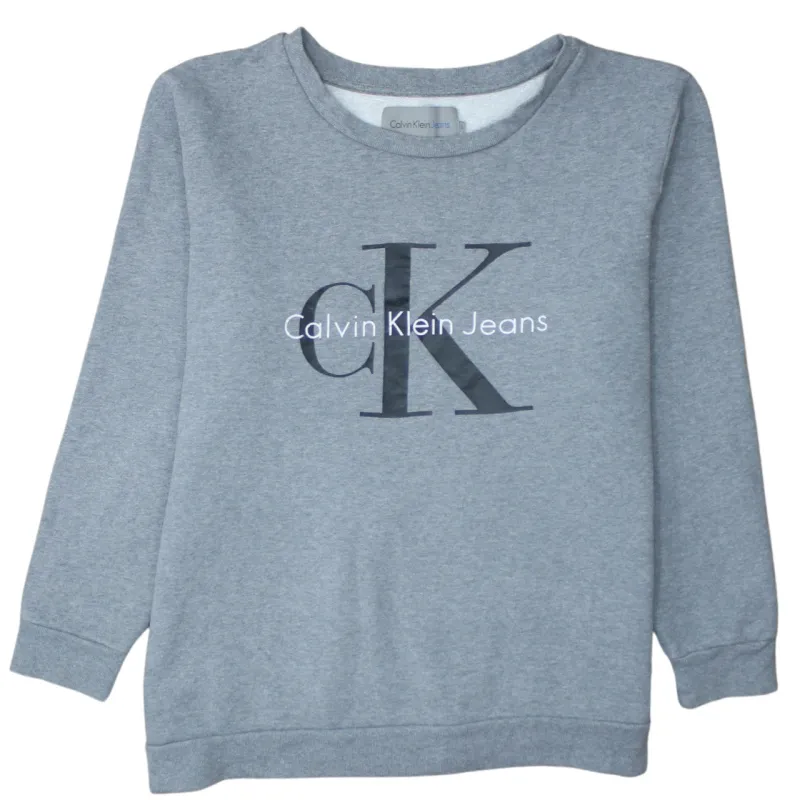 Calvin Klein 90's Spellout Crew Neck Sweatshirt Large Grey sold by Vintage Club