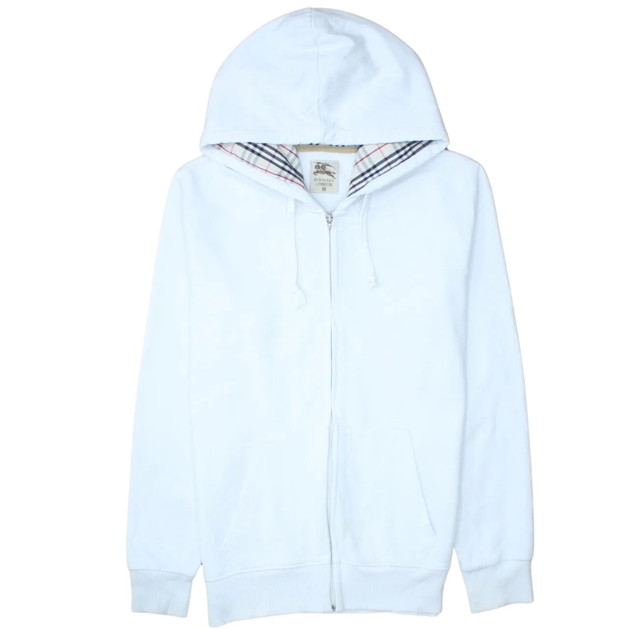 Burberry 90's Plain Full Zip Up Hoodie Medium White sold by Vintage Club