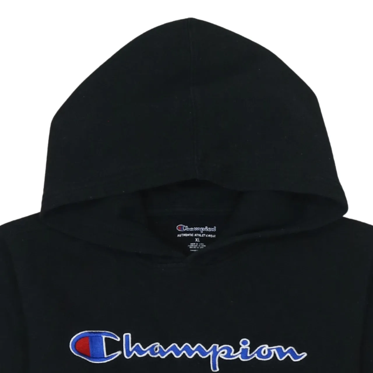 Champion Black Hoodie Women’s XLarge Embroidered Script Logo Front Pocket Fleece Sweatshirt sold by Vintage Club product image thumbnail 3