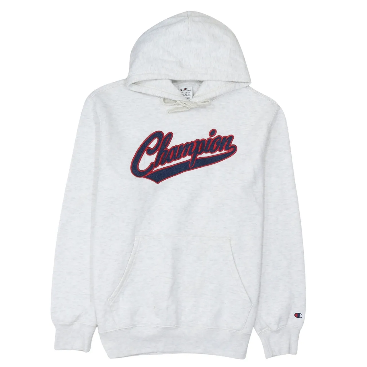 Champion Light Grey Hoodie Women’s XLarge Embroidered Script Logo Front Pocket Pullover Sweatshirt sold by Vintage Club