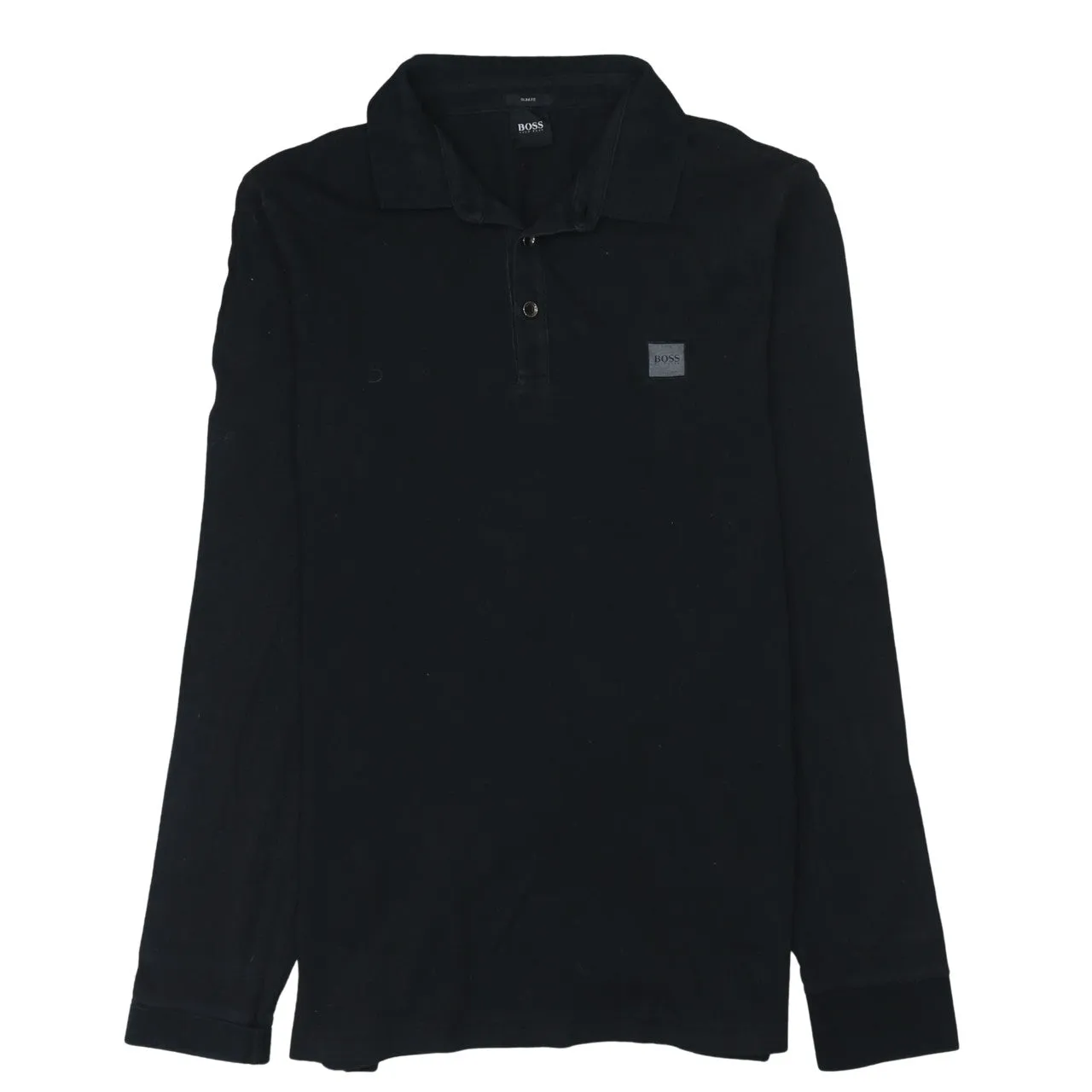 HUGO BOSS 90's Long Sleeve Quarter Button Polo Shirt XLarge Black sold by Vintage Club