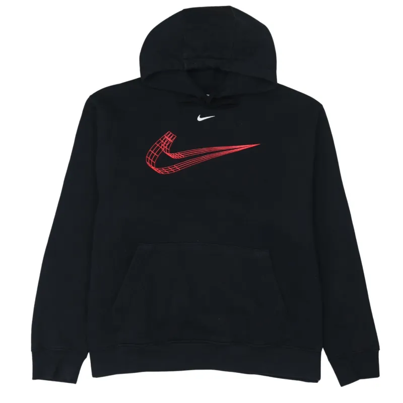 Nike Black Hoodie Men’s XLarge Printed Red Swoosh Logo Front Pocket Pullover Sweatshirt sold by Vintage Club