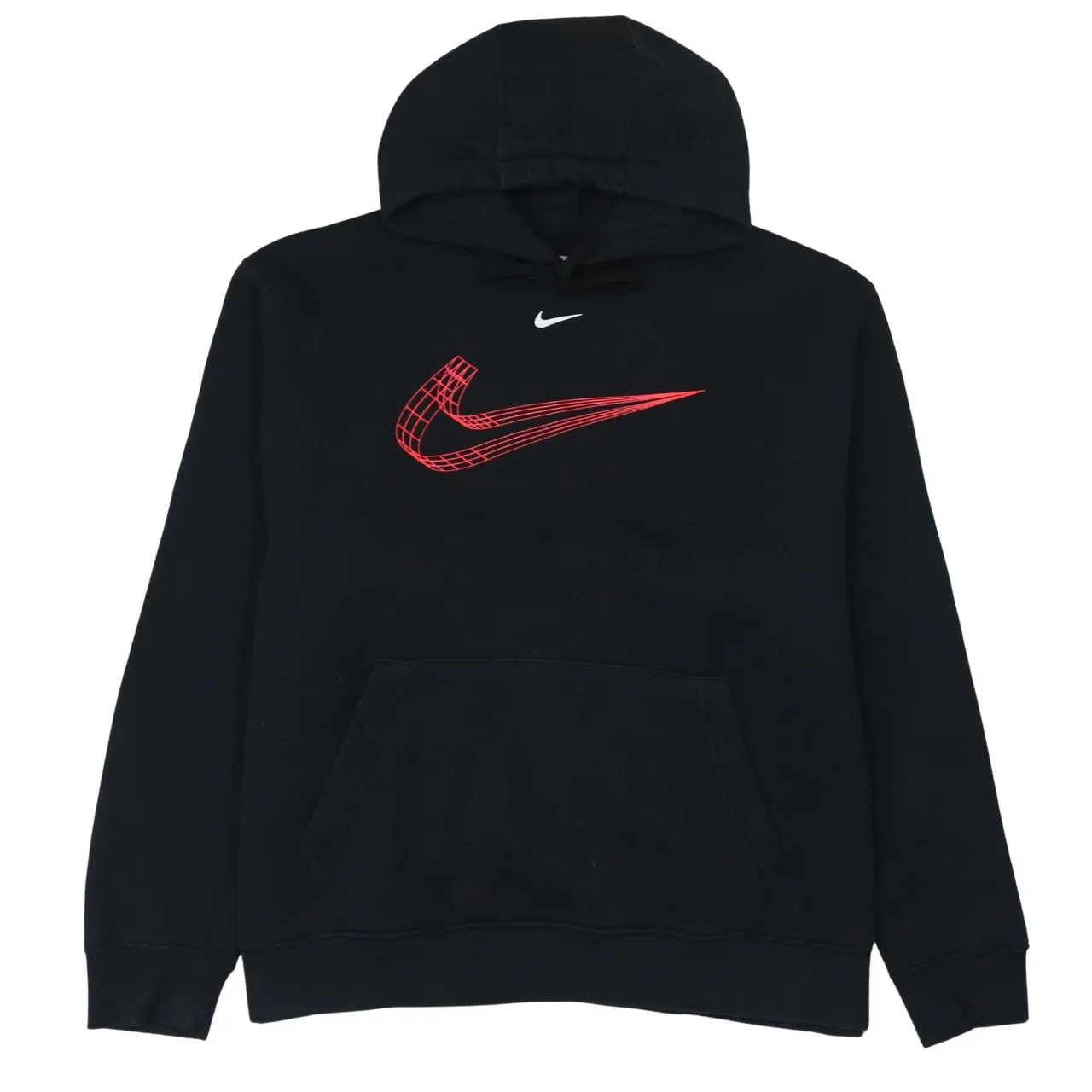 Nike Black Hoodie Men’s XLarge Printed Red Swoosh Logo Front Pocket Pullover Sweatshirt sold by Vintage Club
