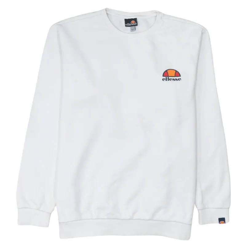 Ellesse White Sweatshirt Women's XLarge Embroidered Chest Logo Ribbed Cuffs Crewneck Pullover sold by Vintage Club