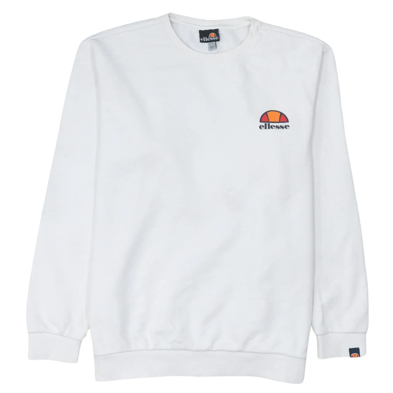 Ellesse White Sweatshirt Women's XLarge Embroidered Chest Logo Ribbed Cuffs Crewneck Pullover sold by Vintage Club