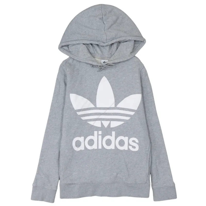 Adidas Grey Hoodie Women’s Medium Big Trefoil Printed Logo Pullover Sweatshirt sold by Vintage Club