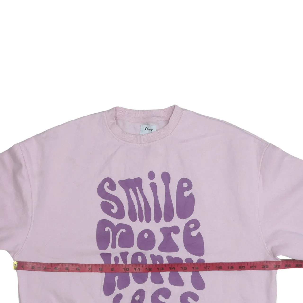 Disney Pink Sweatshirt Women's XSmall Printed Smile More Worry Less Graphic Pullover Top sold by Vintage Club product image thumbnail 5