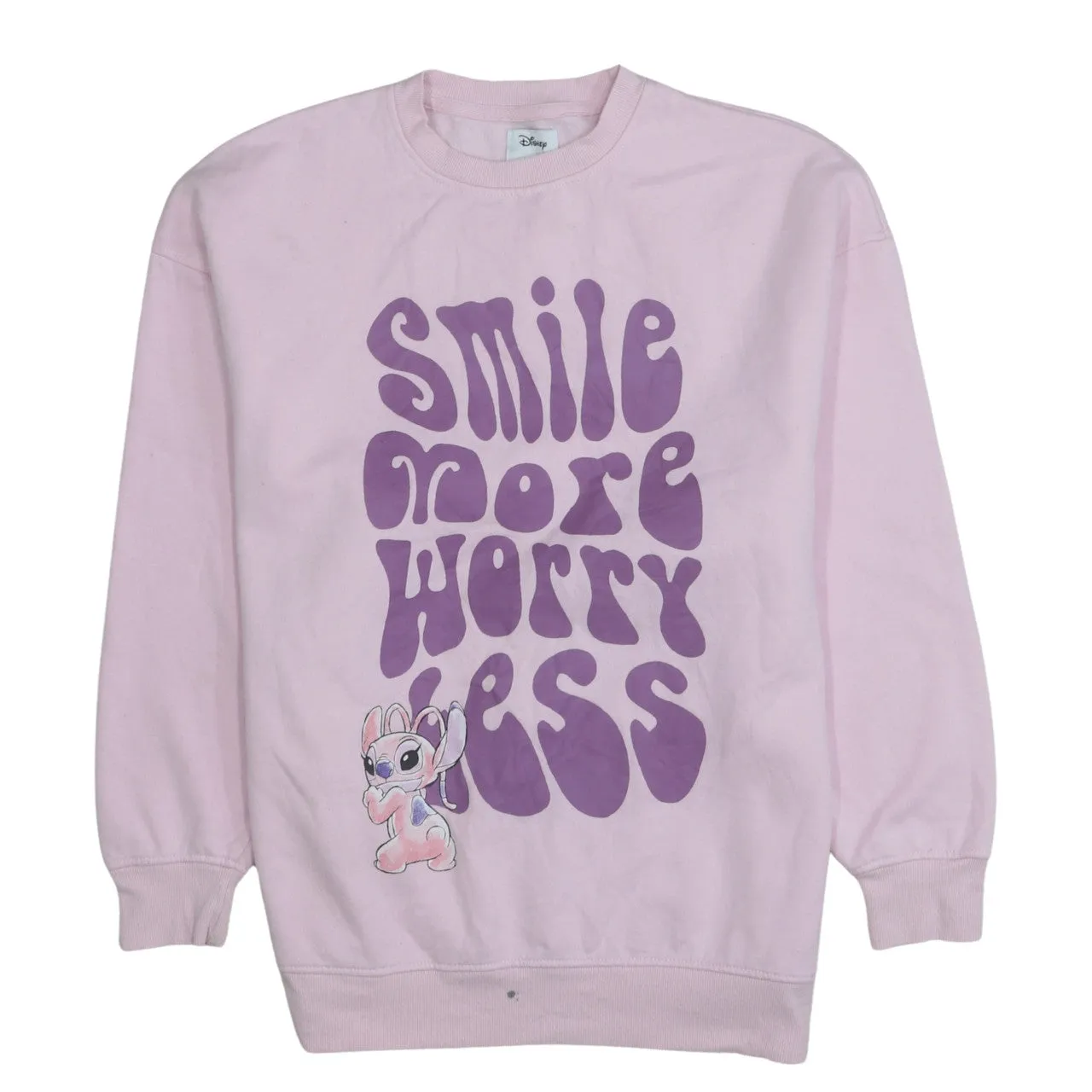 Disney Pink Sweatshirt Women's XSmall Printed Smile More Worry Less Graphic Pullover Top sold by Vintage Club