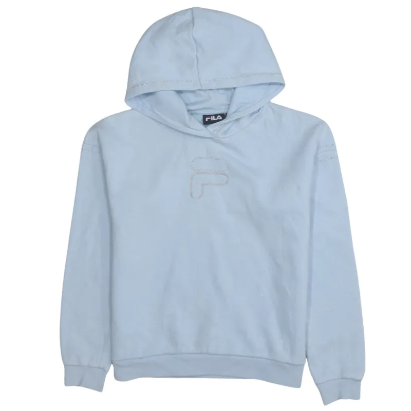 Fila Light Blue Hoodie Men's Small Rhinestone Logo Pullover Ribbed Hem Cuffs Sweatshirt made by Fila