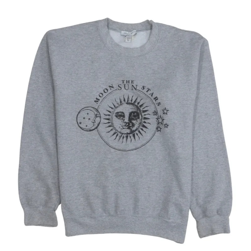 Topshop Grey Sweatshirt Women's Small Moon Sun Stars Graphic Printed Fleece Pullover Jumper made by Topshop