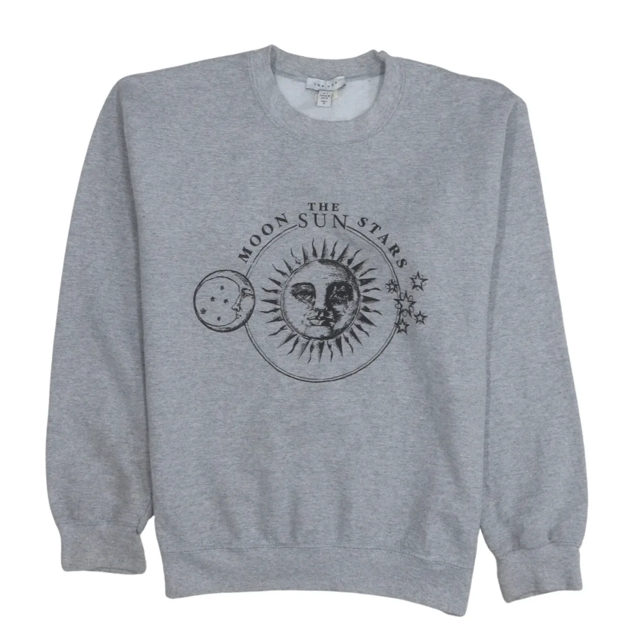 Topshop Grey Sweatshirt Women's Small Moon Sun Stars Graphic Printed Fleece Pullover Jumper sold by Vintage Club