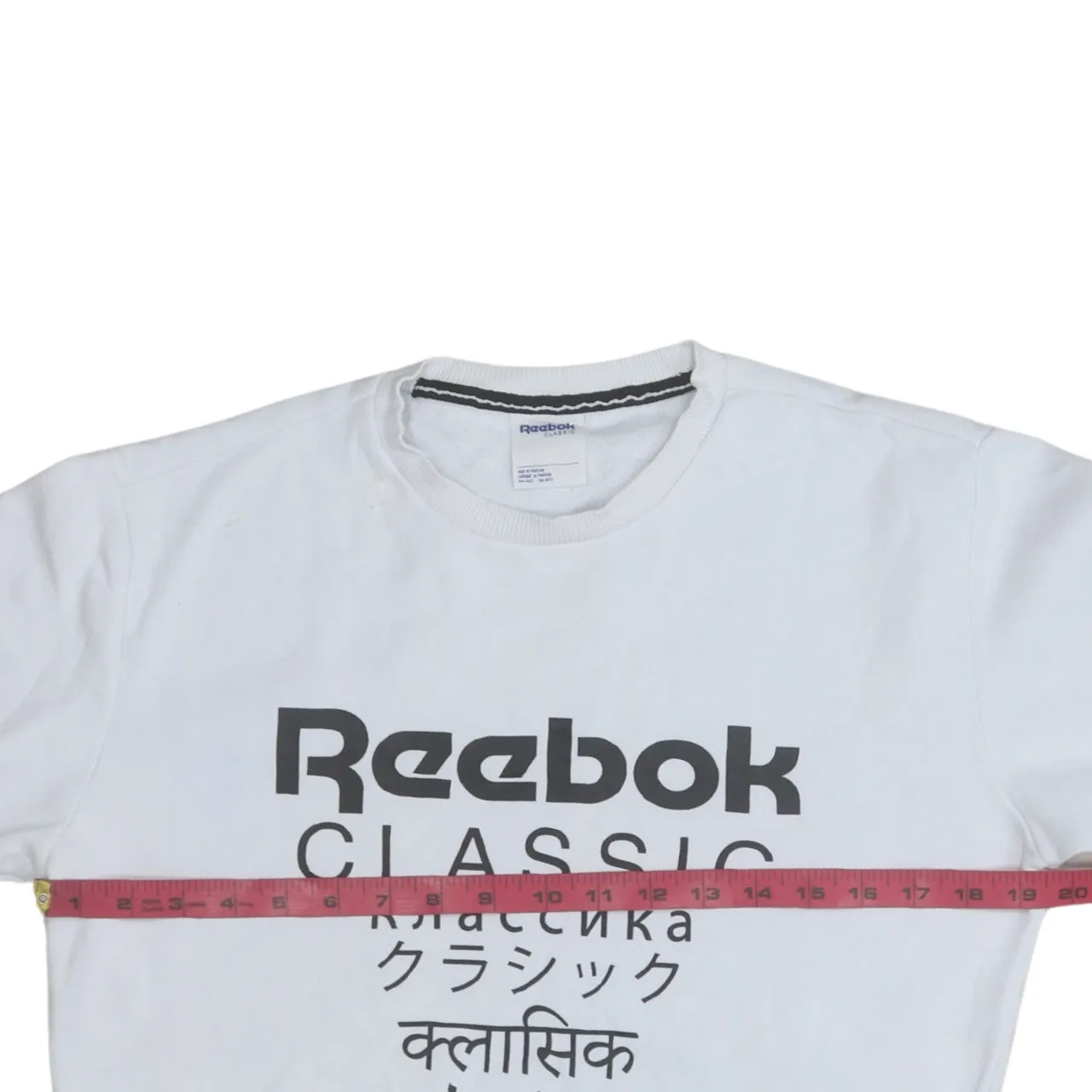 Reebok White Sweatshirt Men's XSmall Printed Classic Multilanguage Logo Crewneck Pullover Top sold by Vintage Club product image thumbnail 5