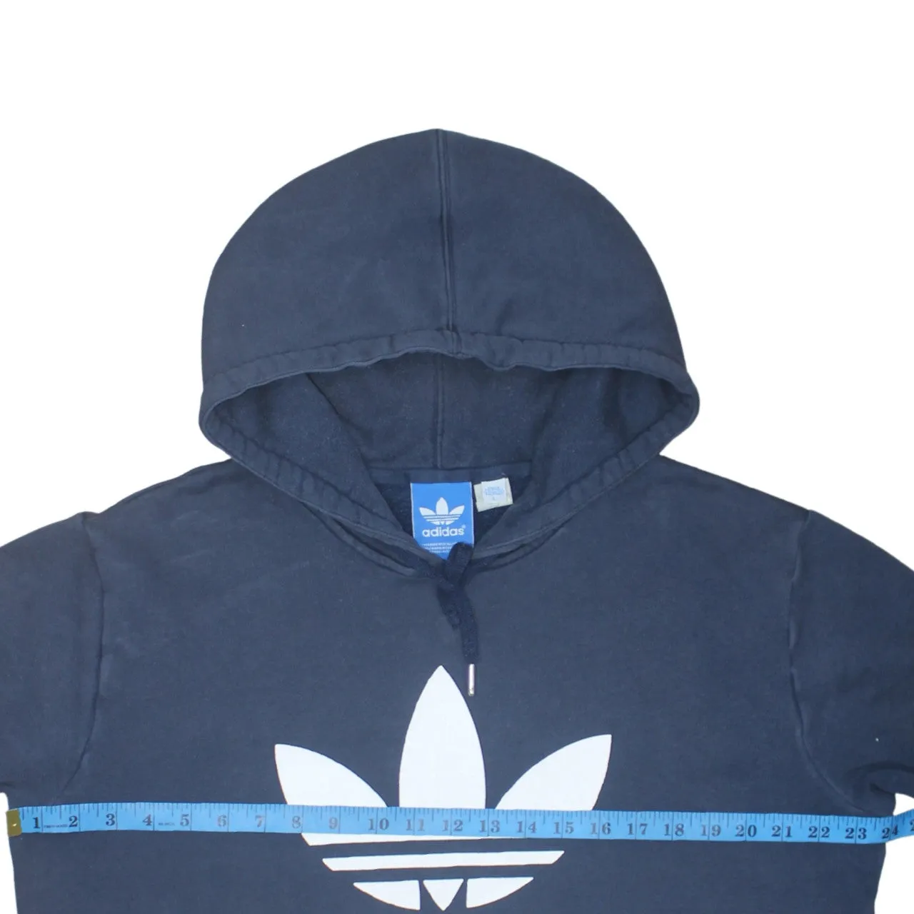 Adidas Navy Blue Hoodie Women’s Large Trefoil Printed Logo Front Pocket Pullover Sweatshirt sold by Vintage Club product image thumbnail 5