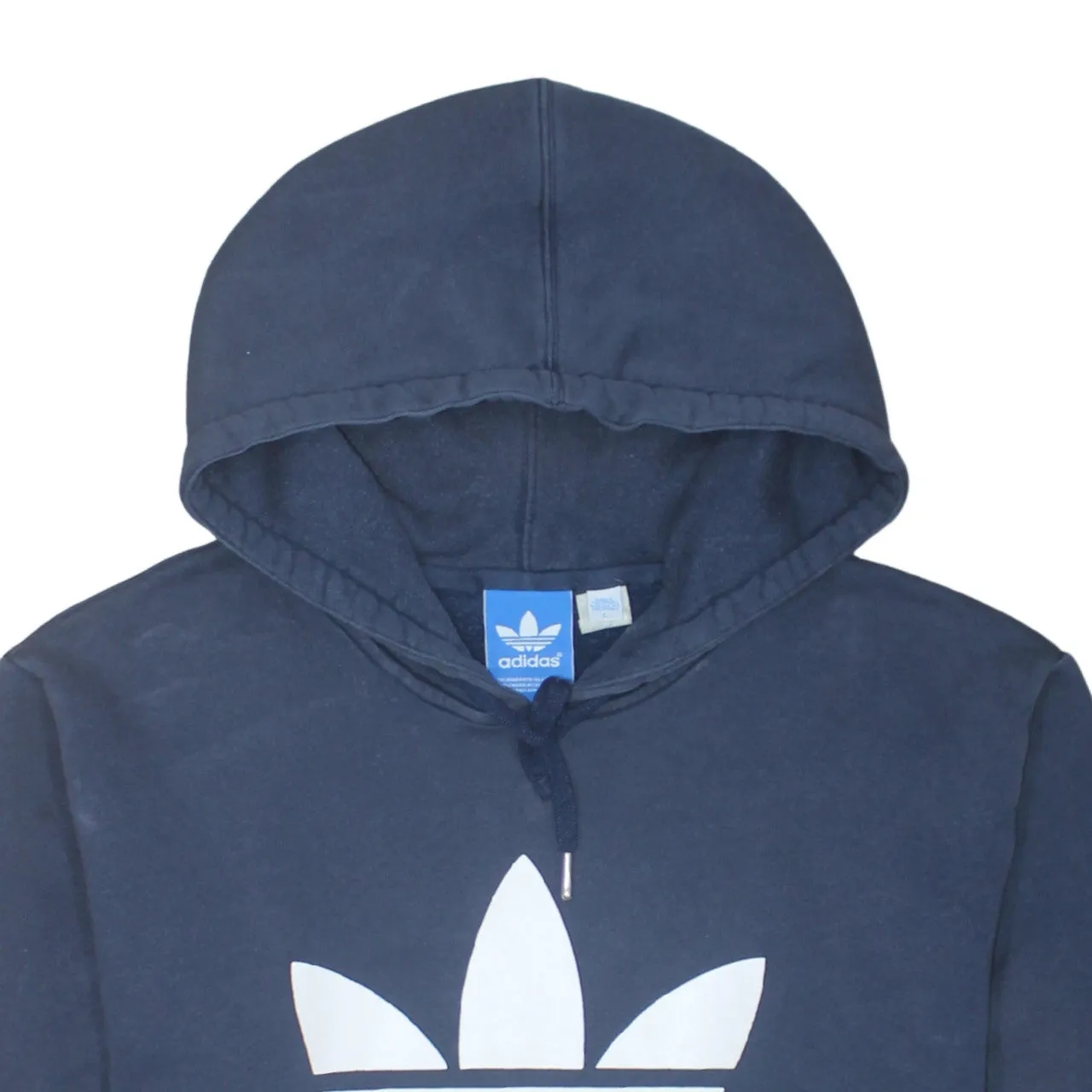 Adidas Navy Blue Hoodie Women’s Large Trefoil Printed Logo Front Pocket Pullover Sweatshirt sold by Vintage Club product image thumbnail 3