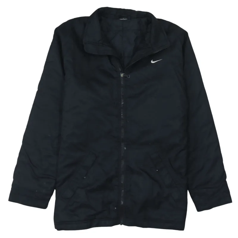 Nike Black Padded Jacket Men’s Small Printed Swoosh Logo Zip Pockets Windbreaker Outerwear made by Nike
