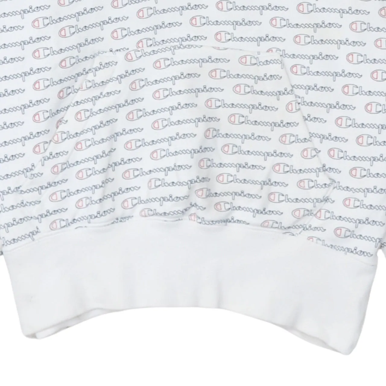 Champion White All Over Logo Hoodie Men's Small Embroidered C Cuff Pullover Sweatshirt sold by Vintage Club product image thumbnail 4