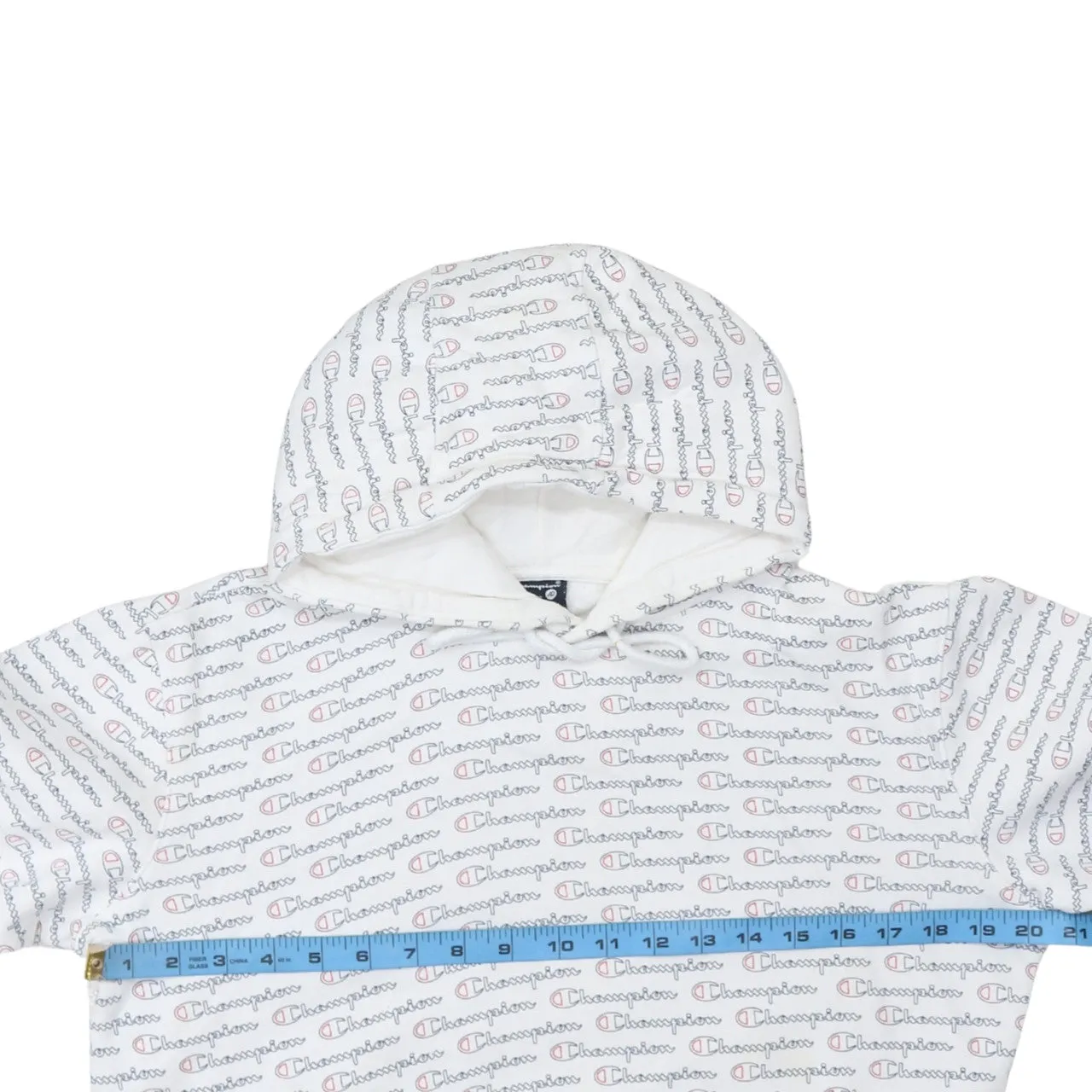 Champion White All Over Logo Hoodie Men's Small Embroidered C Cuff Pullover Sweatshirt sold by Vintage Club product image thumbnail 5