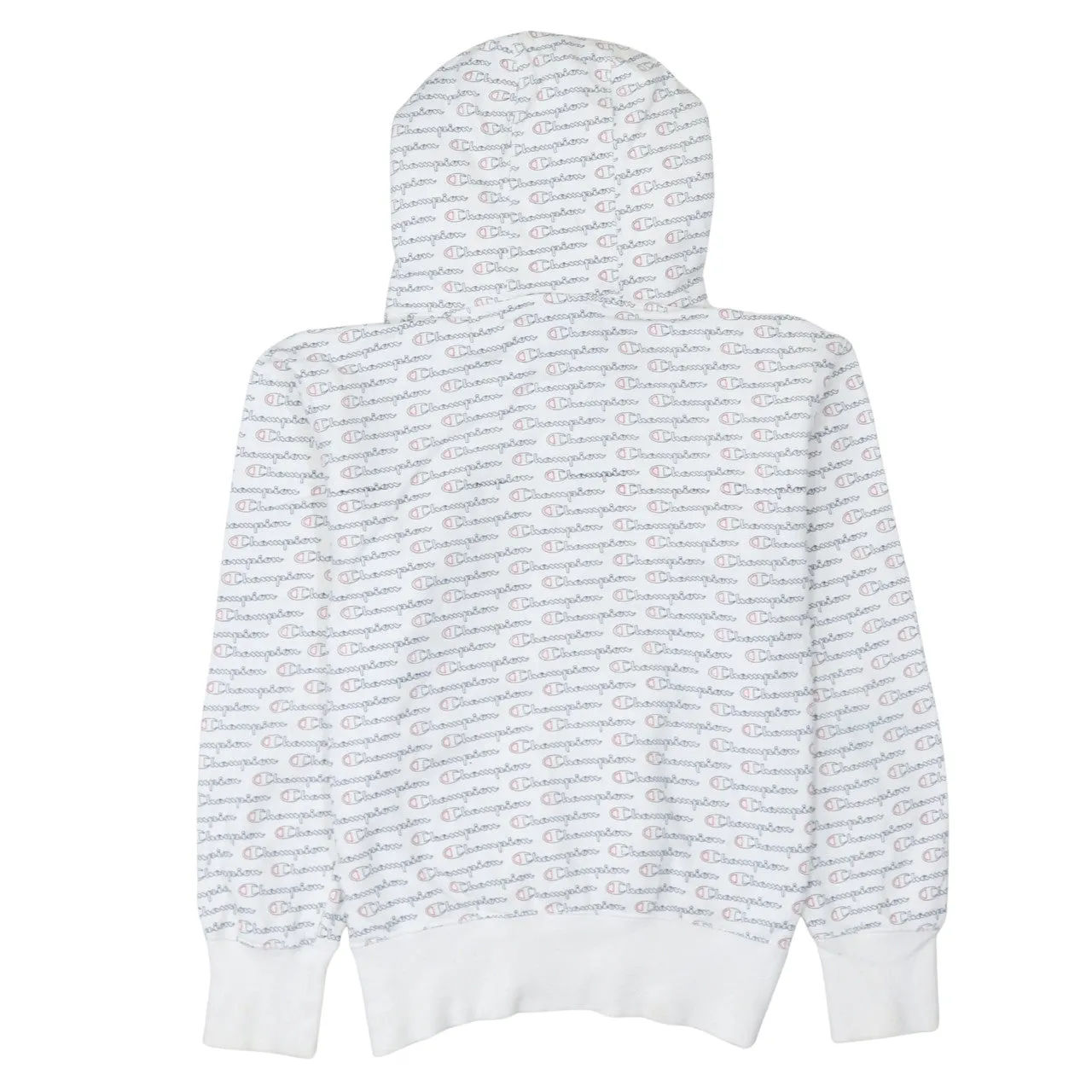 Champion White All Over Logo Hoodie Men's Small Embroidered C Cuff Pullover Sweatshirt sold by Vintage Club product image thumbnail 2