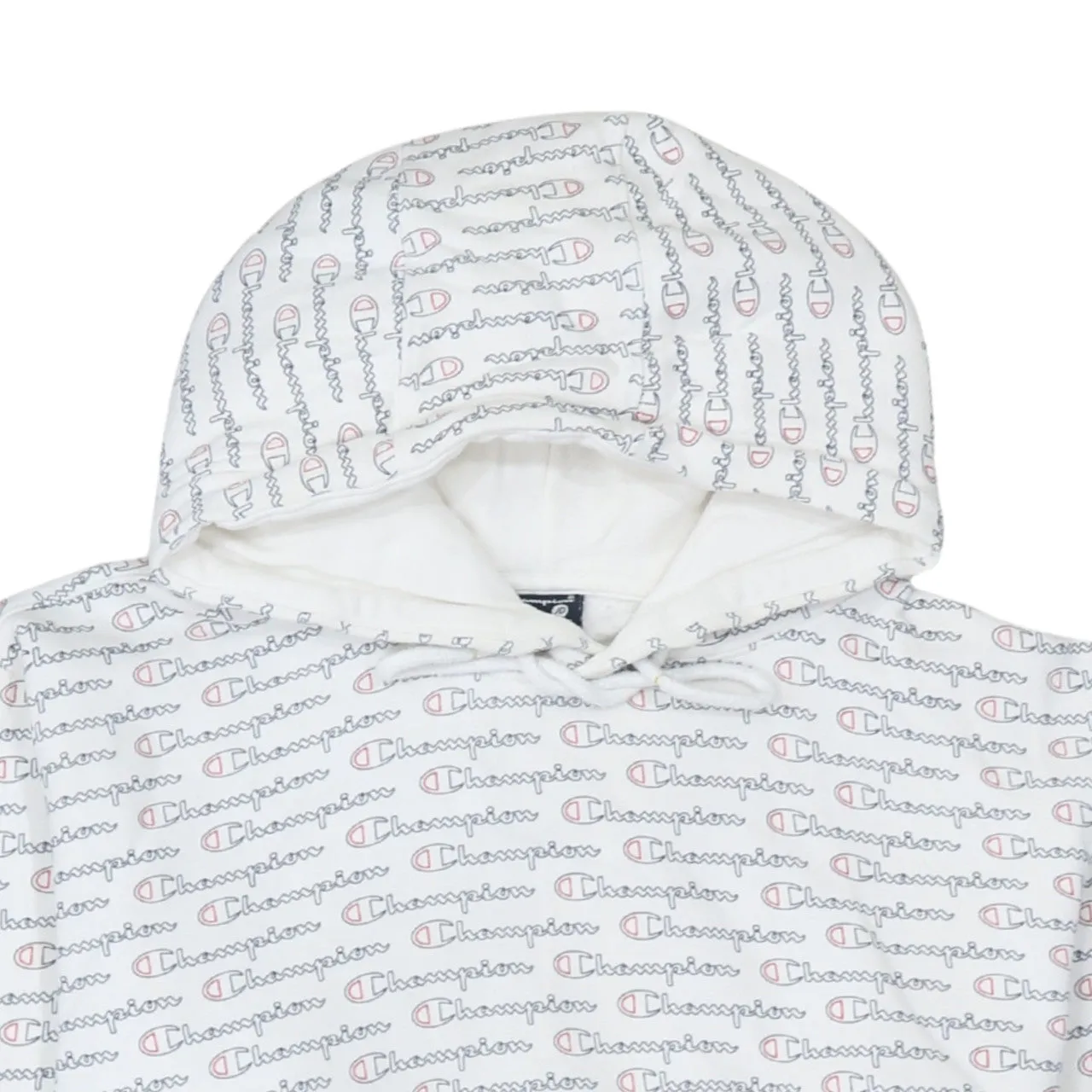 Champion White All Over Logo Hoodie Men's Small Embroidered C Cuff Pullover Sweatshirt sold by Vintage Club product image thumbnail 3