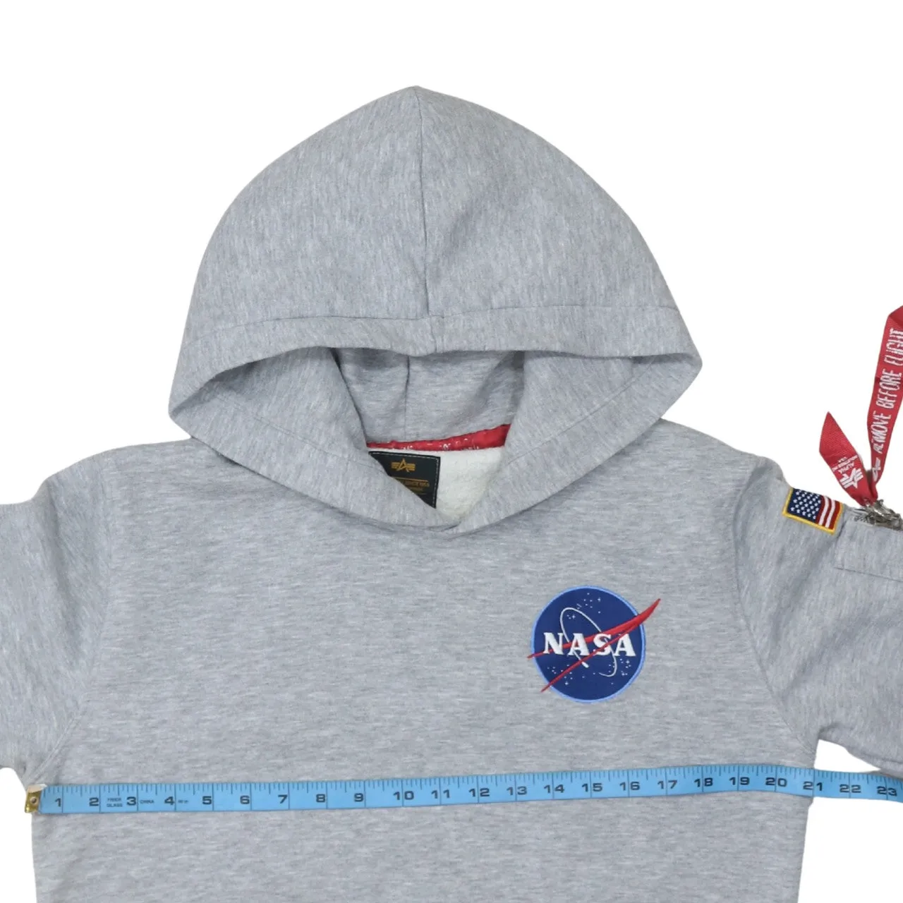Alpha Industries Grey Hoodie Men's Small NASA Printed Logo Flag Sleeve Pocket Sweatshirt sold by Vintage Club product image thumbnail 5